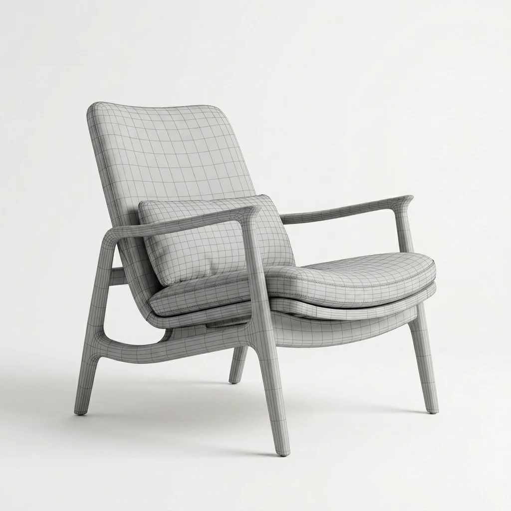 AI 3D mesh topology of modern lounge chair
