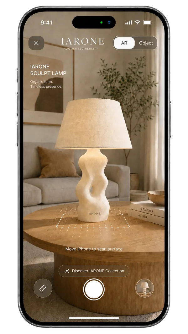 Iarone AR preview displaying a 3D furniture lamp model for e-commerce integration